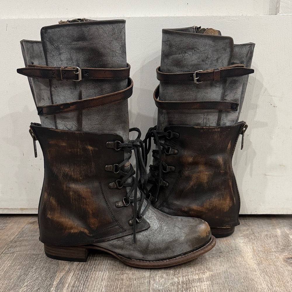 Freebird Ravi Gray and Brown Boots Lace-up Zipper Steampunk